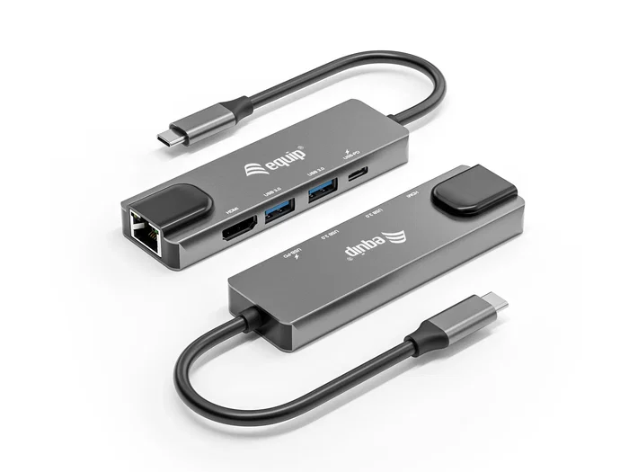 Equip Adaptador USB-C 5 en 1 133489 con HDMI 4K/30Hz, Gigabit Ethernet, 2xUSB 3.0, Power Delivery 100W, Cable 25cm, Aluminio, Gris, para Mac y Windows Equip Adaptador USB-C 5 en 1 133489 con HDMI 4K/30Hz, Gigabit Ethernet, 2xUSB 3.0, Power Delivery 100W, Cable 25cm, Aluminio, Gris, para Mac y Windows
