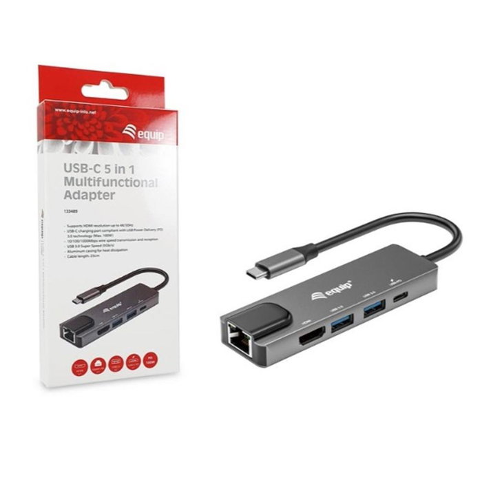 Equip Docking Station 133489 USB-C 5 en 1 con HDMI 4K/30Hz, Gigabit LAN, 2x USB 3.2, USB PD 100W