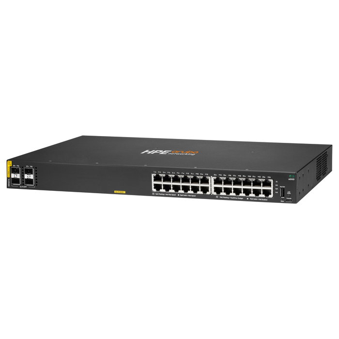HP Enterprise Aruba 6000 Switch Gestionado L3 24 Puertos Gigabit + 4 SFP PoE+ 370W Montaje Rack 1U, Referencia: 24+4P