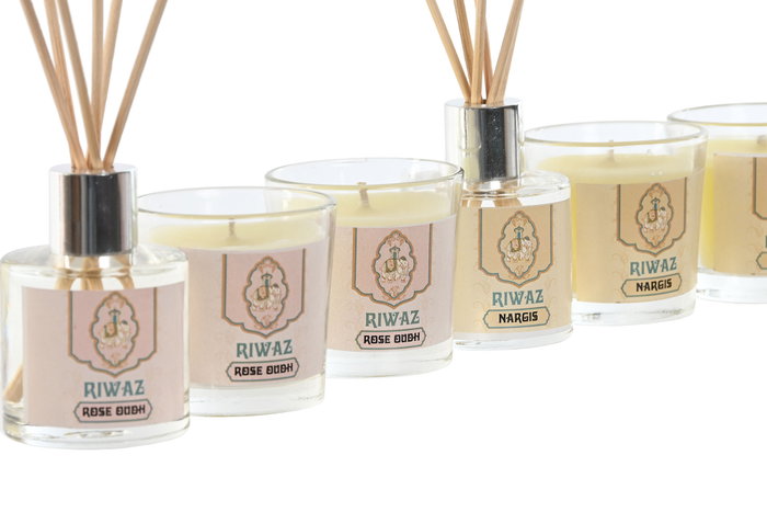 DKD Home Decor Set de Ambientadores Rahga de 3 Piezas con 2 Velas y 1 Mikado