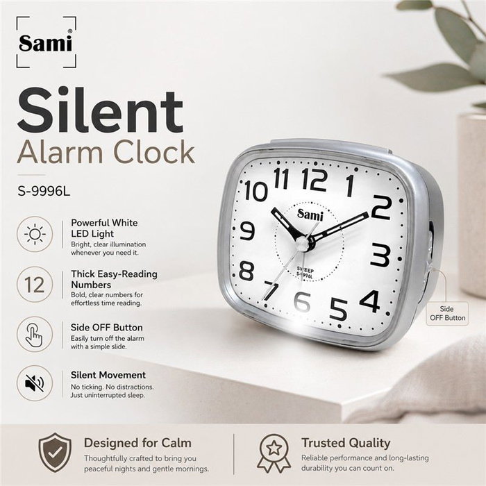 SAMI Despertador con pantalla LCD digital XL, temperatura y calendario, negro