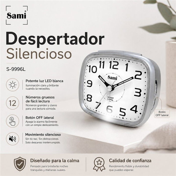 SAMI Despertador con pantalla LCD digital XL, temperatura y calendario, negro SAMI Despertador con pantalla LCD digital XL, temperatura y calendario, negro