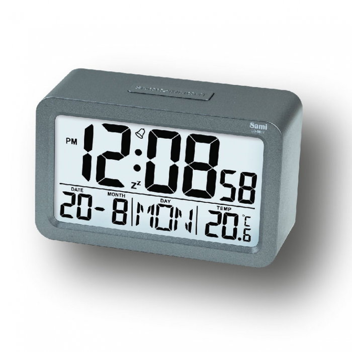 SAMI Despertador con pantalla LCD digital XL, temperatura y calendario, negro SAMI Despertador con pantalla LCD digital XL, temperatura y calendario, negro