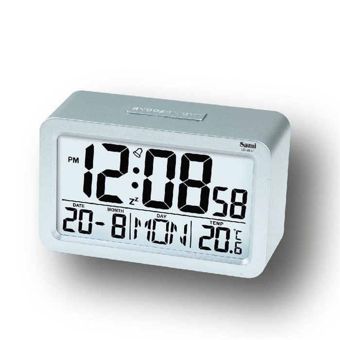 SAMI Despertador con pantalla LCD digital XL, temperatura y calendario, negro SAMI Despertador con pantalla LCD digital XL, temperatura y calendario, negro