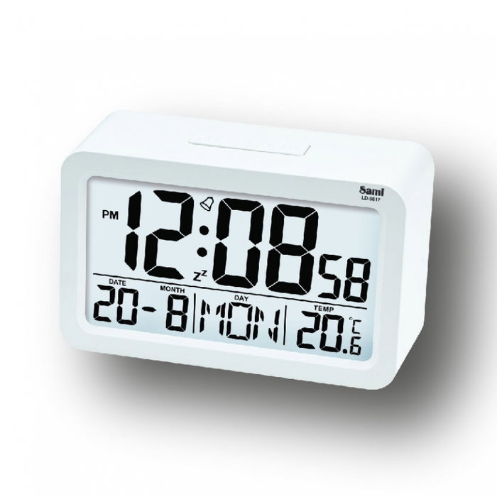 SAMI Despertador con pantalla LCD digital XL, temperatura y calendario, negro SAMI Despertador con pantalla LCD digital XL, temperatura y calendario, negro