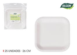 Algon Set 25 Platos Cartón Cuadrados para Soja 26 cm (15 Unidades)