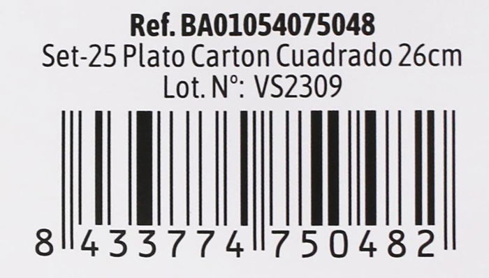 Algon Set 25 Platos Cartón Cuadrados para Soja 26 cm (15 Unidades)