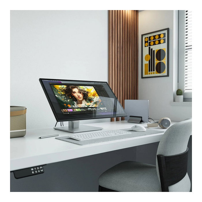 ALOGIC Clarity Fold Touch 27" 4K Ultra HD Monitor Táctil, Webcam 8MP, 65W USB-C, Negro Plata