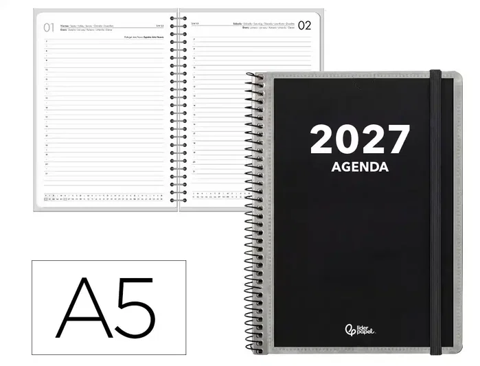 Liderpapel Agenda de oficina 2027 día por página A5 espiral bilingüe Liderpapel Agenda de oficina 2027 día por página A5 espiral bilingüe