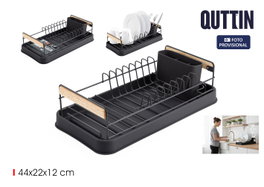 Inde Escurreplatos de Metal con Bandeja y Asas de Madera Quttin 44,8 x 22,6 x 11,9 cm (6 Unidades)