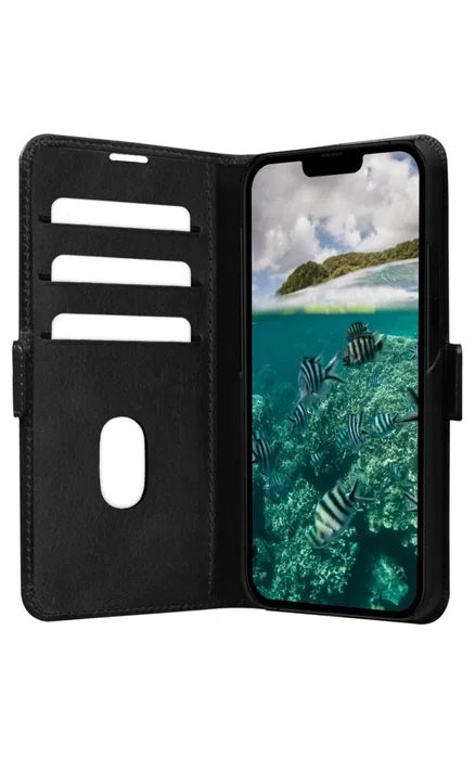 Dbramante1928 Copenhagen Slim - Funda cartera con tapa de cuero Napa para Apple iPhone 14 Plus/14 Max, Negro, 17 cm (6.7"), con soporte, RFID y carga inalámbrica