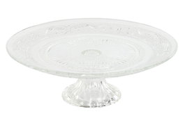 DKD Home Decor Plato de Cristal Grabado con Pie Transparente 23x23x8 cm