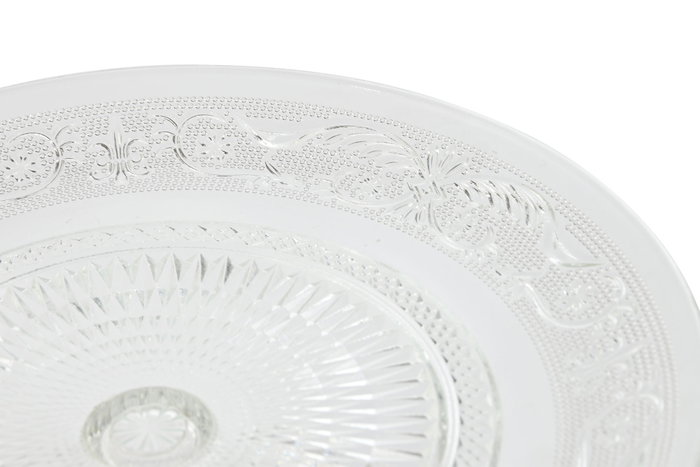 DKD Home Decor Plato de Cristal Grabado con Pie Transparente 23x23x8 cm