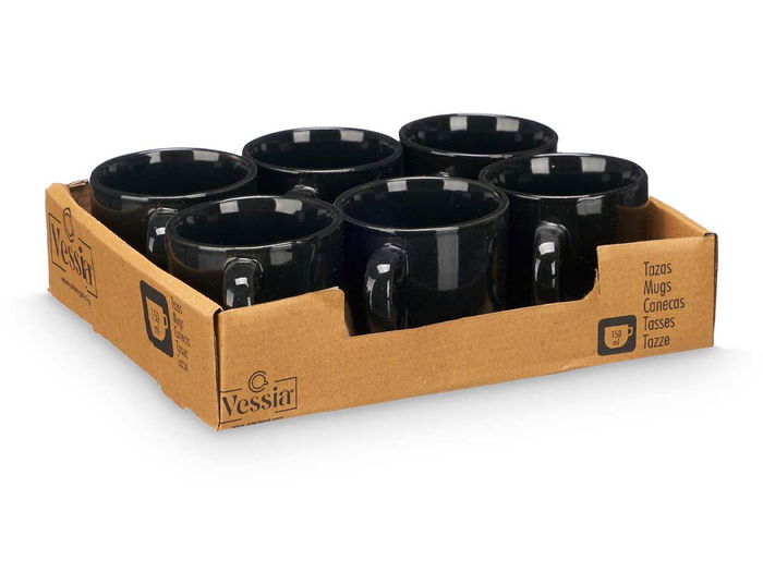 Vessia Taza Cafe Negro 150 ml Cerámica Loza Acabado Brillo Medidas 10x7x7 cm (Set de 24) Vessia Taza Cafe Negro 150 ml Cerámica Loza Acabado Brillo Medidas 10x7x7 cm (Set de 24)