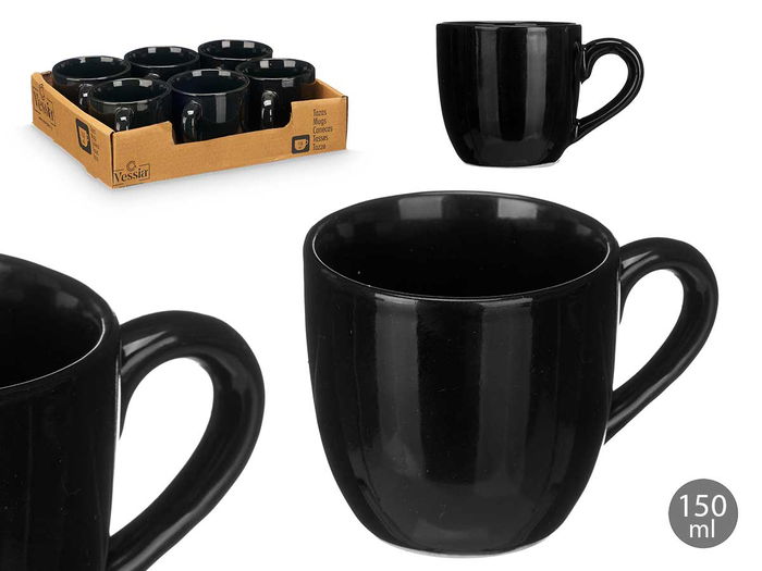 Vessia Taza Cafe Negro 150 ml Cerámica Loza Acabado Brillo Medidas 10x7x7 cm (Set de 24) Vessia Taza Cafe Negro 150 ml Cerámica Loza Acabado Brillo Medidas 10x7x7 cm (Set de 24)