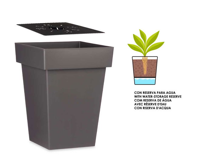 Ibergarden Maceta Cuadrada Gris Con Reserva De Agua 51 cm Alto x 37 cm Ancho x 37 cm Largo 48 L (Set de 6)