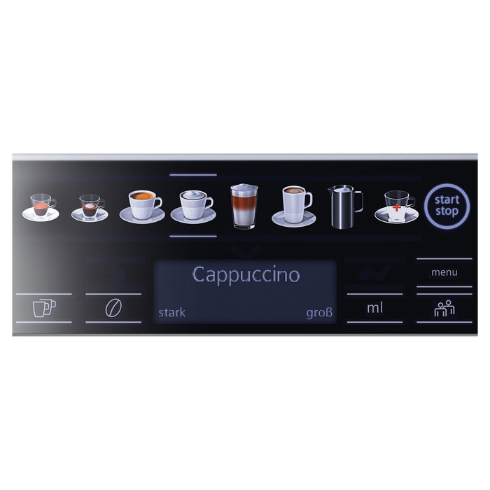 Siemens TE657F09DE EQ.6 plus extraKlasse Cafetera Superautomática espresso 19 bar, Molinillo, Espumador, 1.7L, 3 Temperaturas, Pantalla Táctil, Dark Inox/Acero Inoxidable