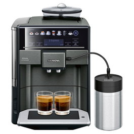 Siemens TE657F09DE EQ.6 plus extraKlasse Cafetera Superautomática espresso 19 bar, Molinillo, Espumador, 1.7L, 3 Temperaturas, Pantalla Táctil, Dark Inox/Acero Inoxidable