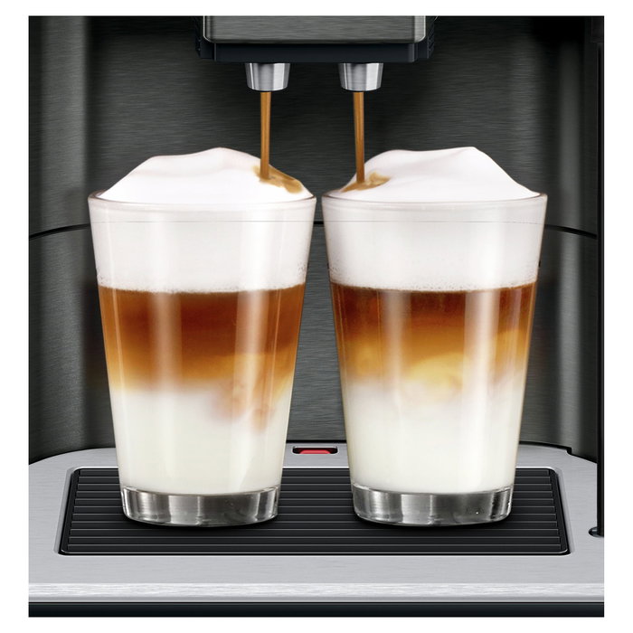 Siemens TE657F09DE EQ.6 plus extraKlasse Cafetera Superautomática espresso 19 bar, Molinillo, Espumador, 1.7L, 3 Temperaturas, Pantalla Táctil, Dark Inox/Acero Inoxidable