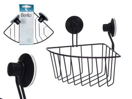 Berilo Soporte Pared Esquinero Metal Negro Mate Ventosa 13.5x17x3 cm (Set de 12)