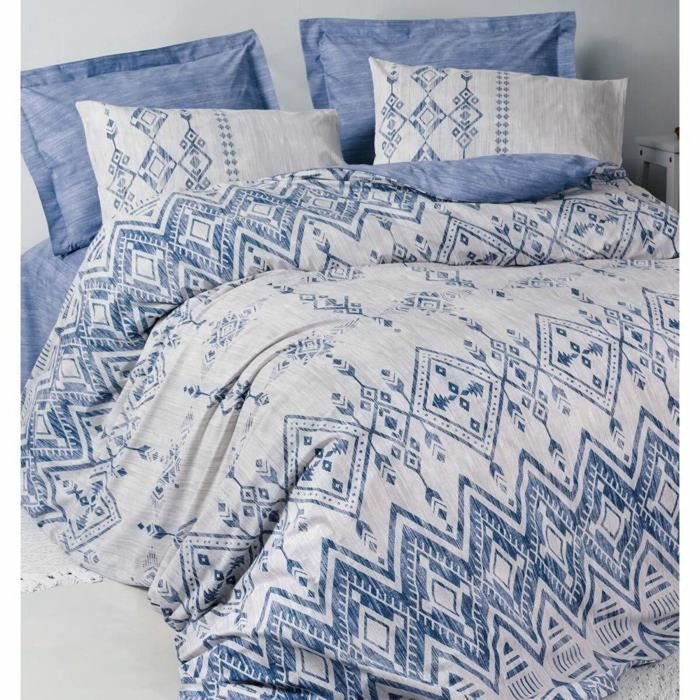 Aucune Juego de cama Azul 100% Algodón con Funda Nórdica y 2 Fundas de Almohada