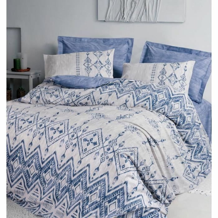 Aucune Juego de cama Azul 100% Algodón con Funda Nórdica y 2 Fundas de Almohada