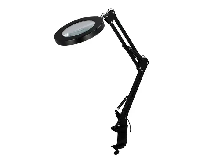 Q-Connect Lámpara de Escritorio LED Hadar 8W 380lm - Brazo Doble Articulado con Lupa y Pinza, Color Ajustable (3000K/4000K/6000K), Negro