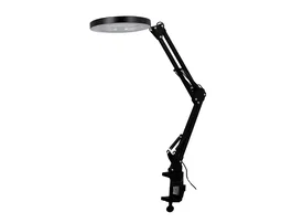 Q-Connect Lámpara de Escritorio LED Hadar 8W 380lm - Brazo Doble Articulado con Lupa y Pinza, Color Ajustable (3000K/4000K/6000K), Negro