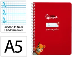 Liderpapel Cuaderno espiral Pautaguía A5 cuadro pautado 4mm rojo