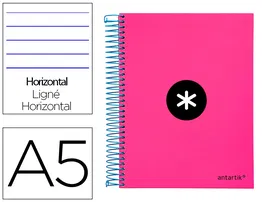 Antartik Cuaderno espiral A5 micro 120h 100 gr horizontal 5 bandas 6 taladros color rosa