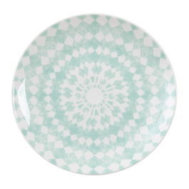 Plato Postre Turquesa-Blanco Porcelana 19,50 X 19,50 X 2 cm