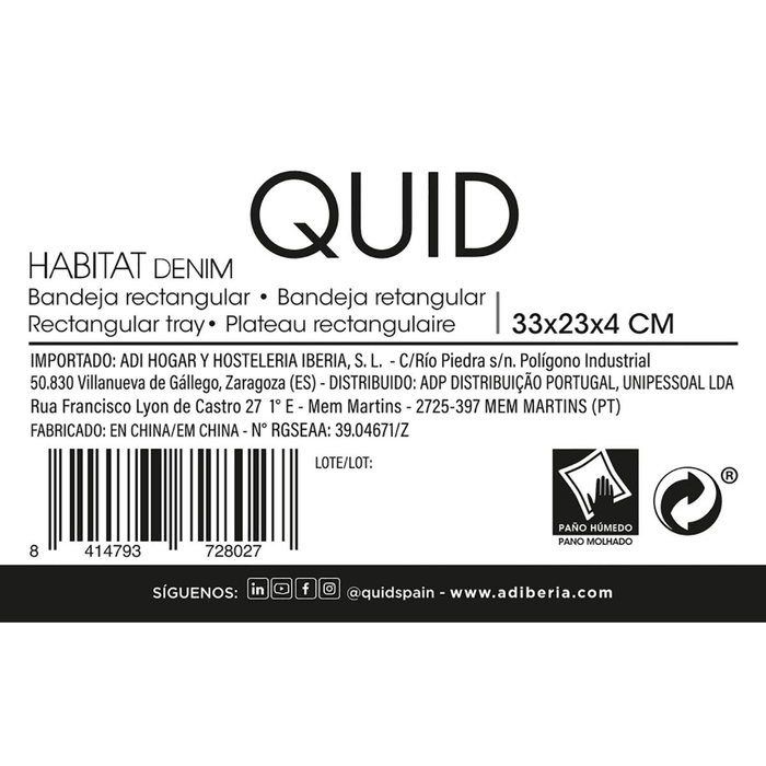 Bandeja Rectangular Polipropileno Habitat Quid 33x23x4 cm (12 Unidades)