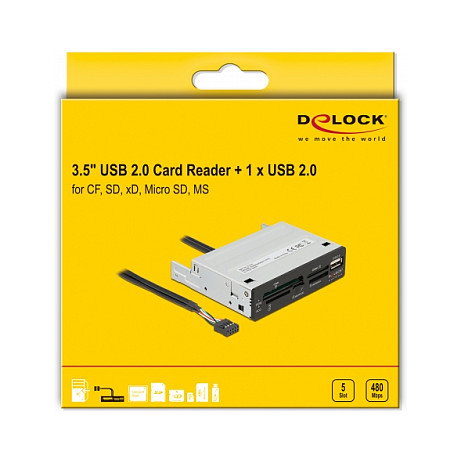DeLOCK Lector de tarjetas USB 2.0 de 3.5 pulg. con 5 ranuras y 1 puerto USB 2.0 Tipo-A DeLOCK Lector de tarjetas USB 2.0 de 3.5 pulg. con 5 ranuras y 1 puerto USB 2.0 Tipo-A