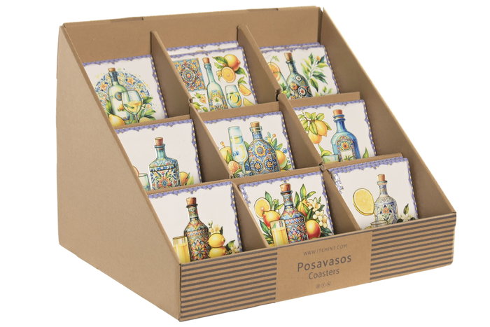 DKD Home Decor Set de 12 Posavasos de Dolomita Limones con Acabado Dorado DKD Home Decor Set de 12 Posavasos de Dolomita Limones con Acabado Dorado