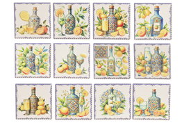 DKD Home Decor Set de 12 Posavasos de Dolomita Limones con Acabado Dorado