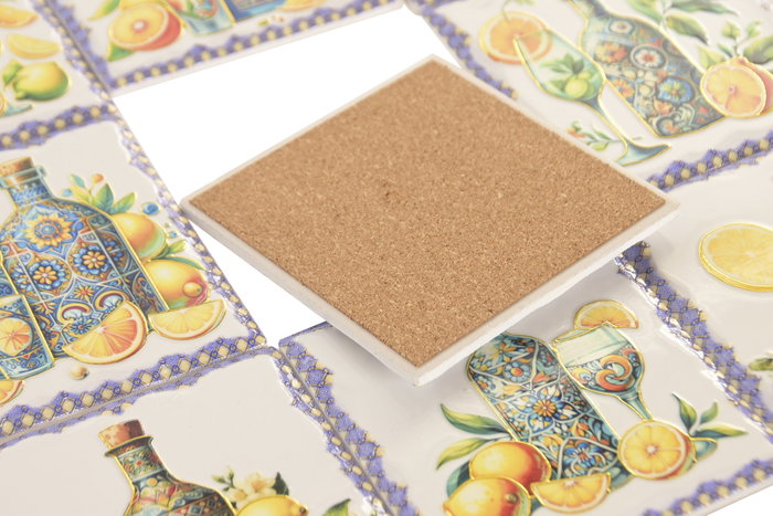 DKD Home Decor Set de 12 Posavasos de Dolomita Limones con Acabado Dorado DKD Home Decor Set de 12 Posavasos de Dolomita Limones con Acabado Dorado