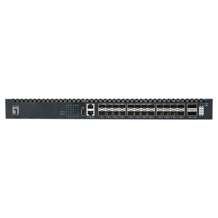 Level One XQS-3126 Switch de red gestionado L3 con 24x SFP+ y 2x QSFP28 Level One XQS-3126 Switch de red gestionado L3 con 24x SFP+ y 2x QSFP28