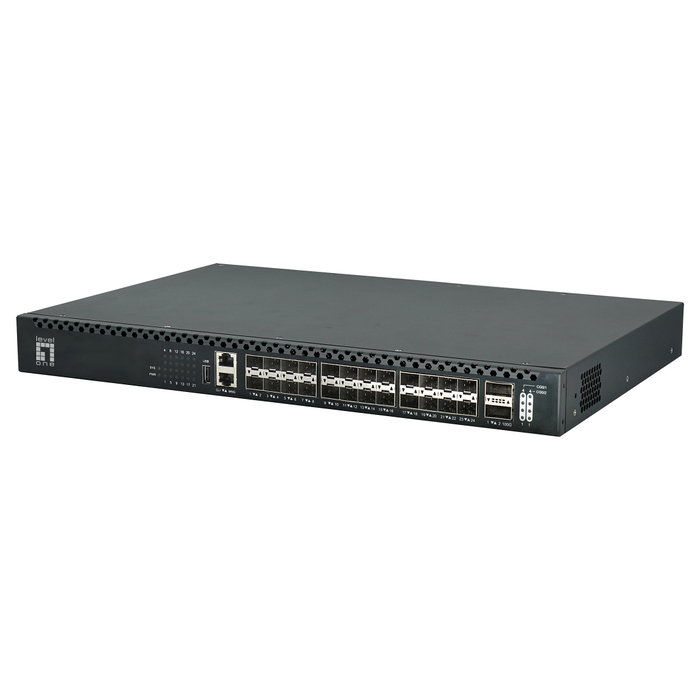 Level One XQS-3126 Switch de red gestionado L3 con 24x SFP+ y 2x QSFP28 Level One XQS-3126 Switch de red gestionado L3 con 24x SFP+ y 2x QSFP28