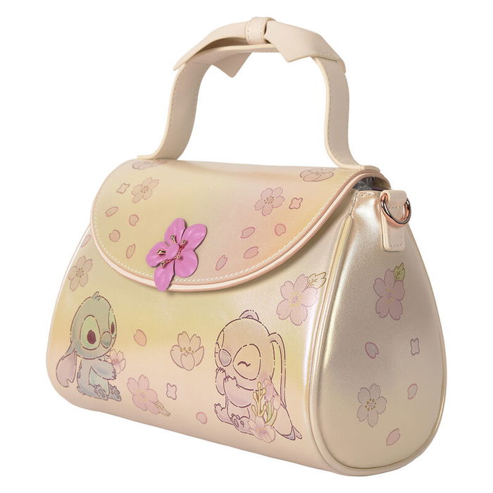 Loungefly Bolso bandolera Cute Stitch Disney Piel Vegana Correa Ajustable Oro Rosa Detalles 3D Iridiscentes 17.78x7.62x25.40cm