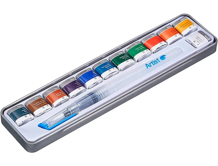 Artist Acuarela Artist Start Caja Metal 12 Colores Surtidos + Pincel Rellenable Alta Calidad Uso Escolar Y Profesional