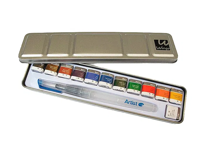 Artist Acuarela Artist Start Caja Metal 12 Colores Surtidos + Pincel Rellenable Alta Calidad Uso Escolar Y Profesional