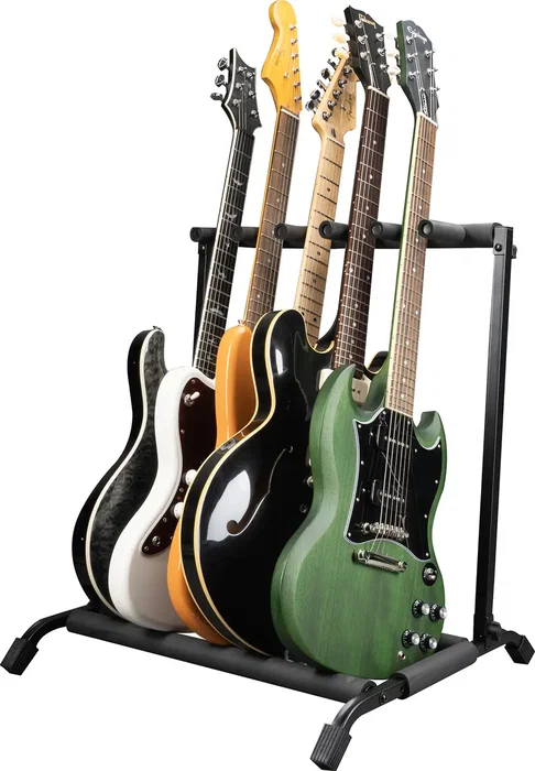 FRAMEWORKS Rack Plegable y Retráctil para 5 Guitarras, Soporte con Base Negra de Acero