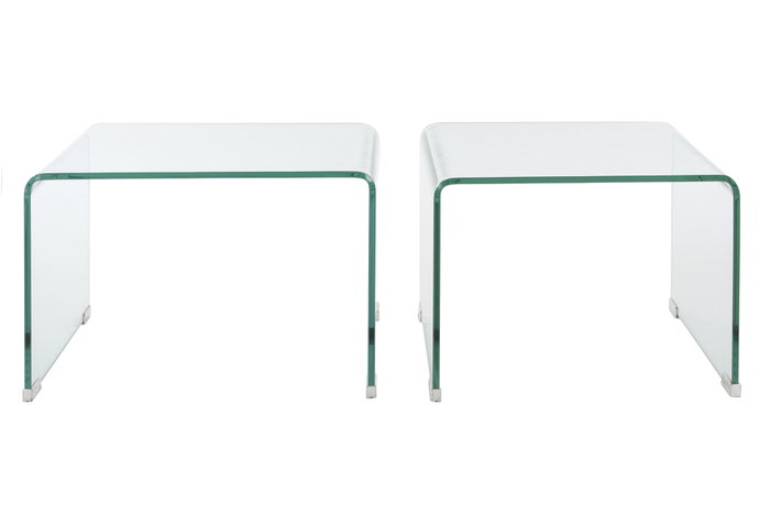 DKD Home Decor Set de 2 Mesitas Auxiliares de Cristal Templado Transparente
