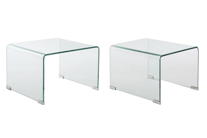 DKD Home Decor Set de 2 Mesitas Auxiliares de Cristal Templado Transparente