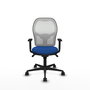 Silla de oficina Jorquera con mecanismo Sincro tapizada con Similpiel color Azul y malla color Blanco. Equipada con lumbar 1D, Brazos 1D y Ruedas 65mm nailon