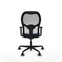Silla de oficina Jorquera con mecanismo Sincro tapizada con Similpiel color Azul y malla color Blanco. Equipada con lumbar 1D, Brazos 1D y Ruedas 65mm nailon
