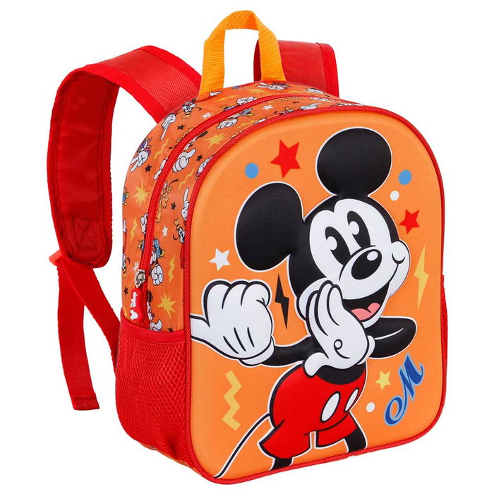 Mickey Mouse Mochila 3D Pequeña Whisper Disney, Mochila Preescolar con Relieve, Bolsillos Laterales, Color Naranja, 31x26x11 cm