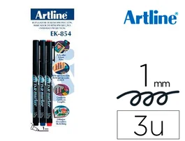 Artline EK-854 Rotulador Punta Fibra Permanente 1 mm Blister 3 Unidades (1 Negro, 1 Azul, 1 Rojo)
