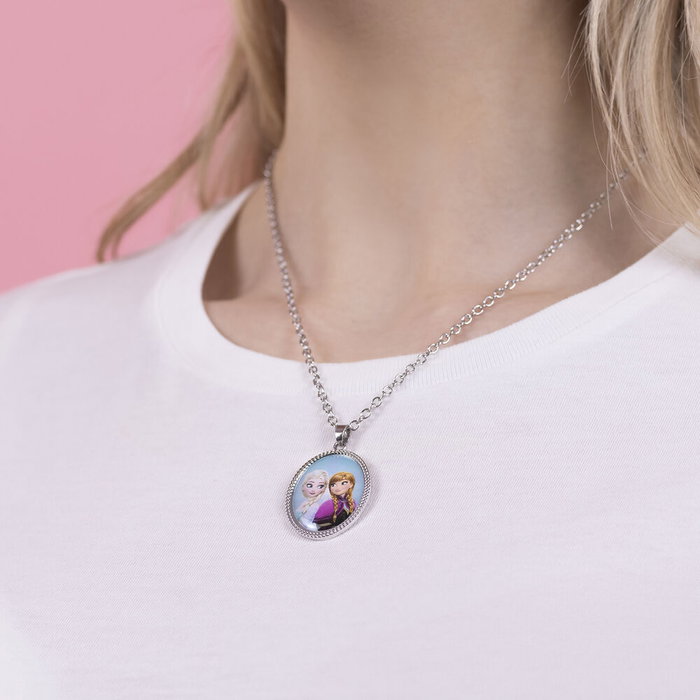Disney Frozen Colgante Elsa & Anna Plata Esmaltada Collar Oficial