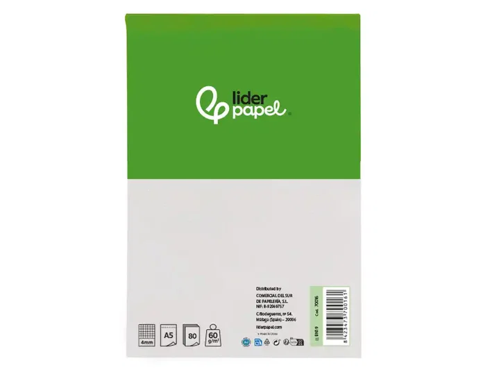 Liderpapel Bloc de notas cuadro 4 mm A5 80 hojas